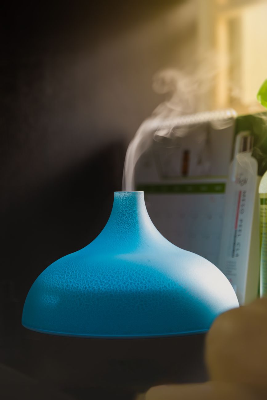 steam from blue vase